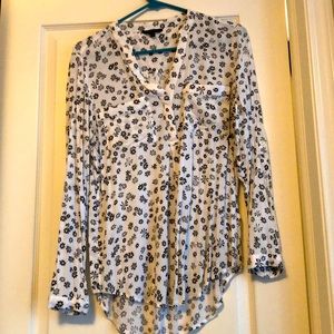 RW&Co Cream Blouse with Black Floral Pattern